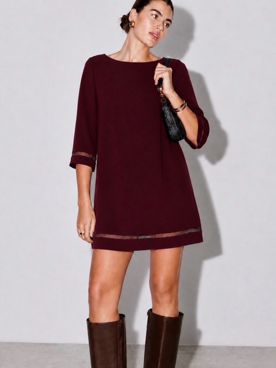 The Kooples Dresses & Skirts - The Kooples Delphine Burgundy Sheer Panel Shift Dress XS